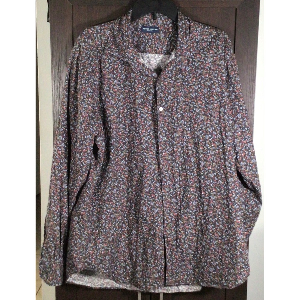 Peter Millar Collection Mens XL Floral Button Up‎ Shirt Long Sleeve Multicolor